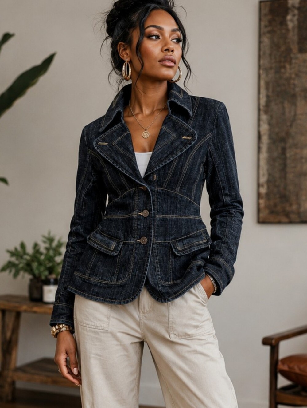 MOCI Dark Wash Tailored Denim Blazer Jacket –Tailored Y2K Style